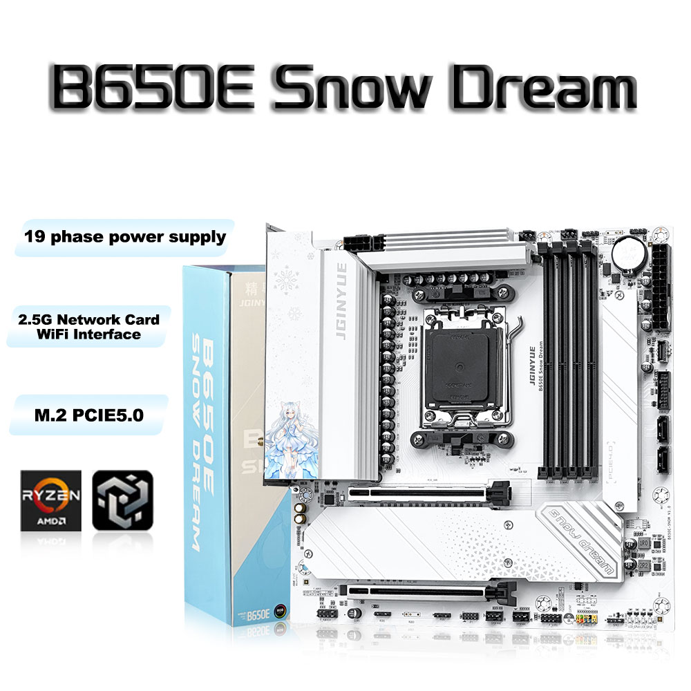 Am5 Micro Atx Pcie 5.0 Motherboard - Placa-Mãe JGINYUE B650E Snow Dream AM5